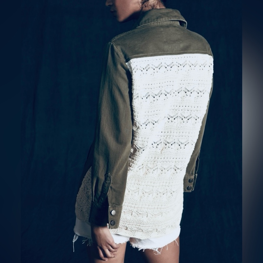 ANTHROPOLOGIE Crochet-Back Denim Utility Jacket - S